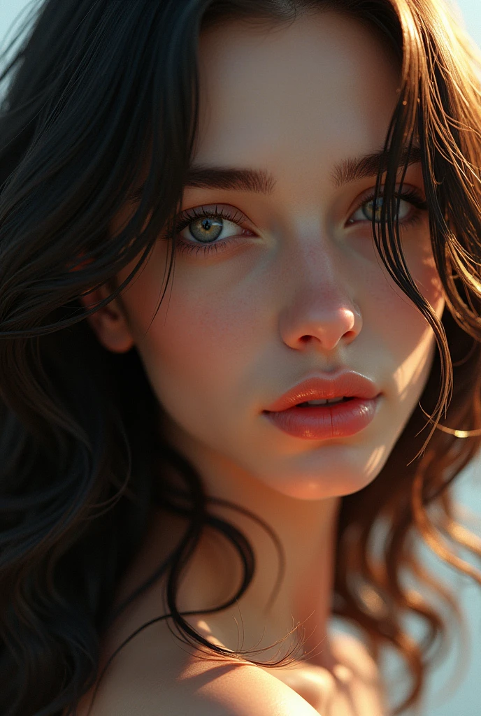 I want the focus to be on the face and from there come out the shiny hair.