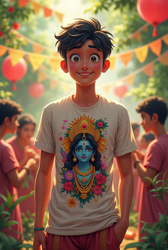 lord krishan birthday party with name sahil on t shirt men anime photo