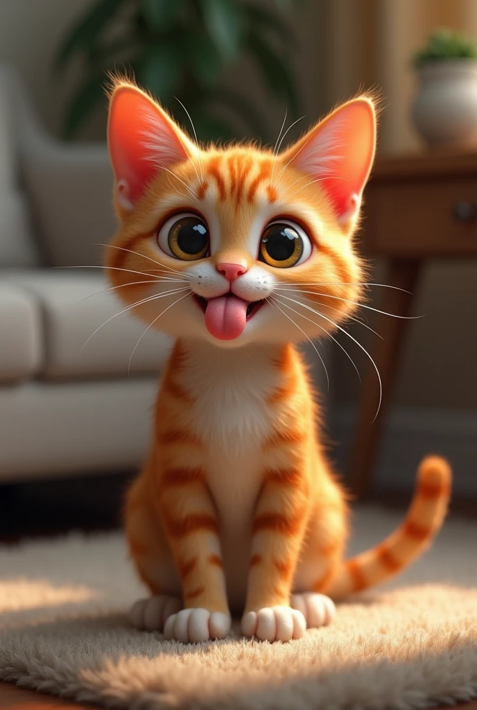 A teenage cat shows his tongue 
