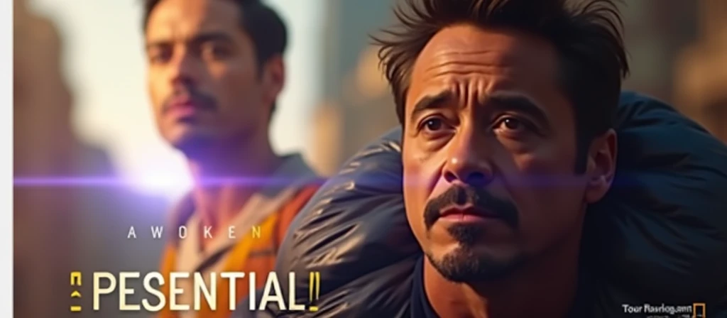 Description of the cover:
imageio: Robert Downey Jr. with a confident and inspiring expression, perhaps in a powerful pose or with a determined look. It should be on a vibrant background that makes your image stand out., like a warm color gradient (rot, orange and yellow) that transmit energy and passion.
texto:
Main title: “Awaken Your Potential!” Subtitle: “Motivation and Overcoming with Robert Downey Jr..” Font and Colors:
Use a big, bold font for the title, with a bright white or yellow color to contrast with the vibrant background.
The subtitle can be in a smaller font and in a complementary color., like a shade of blue or dark gray.
Additional Elements:
Add a slight glow or lighting effect around Robert Downey Jr.. to draw more attention.
Include a small star icon or progress chart in the bottom corner to reinforce the idea of success and achievement.