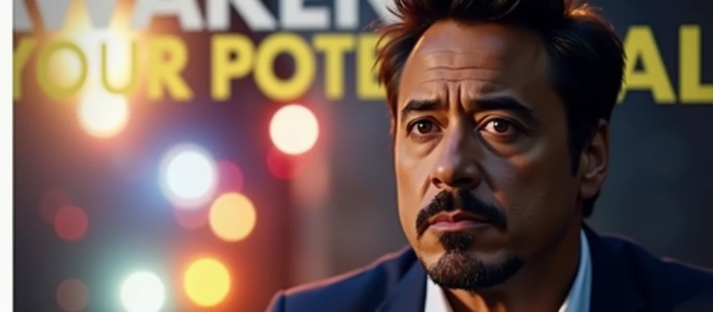 Description of the cover:

imageio: Robert Downey Jr. with a confident and inspiring expression, perhaps in a powerful pose or with a determined look. It should be on a vibrant background that makes your image stand out., like a warm color gradient (rot, orange and yellow) that transmit energy and passion.

texto:

Main title: “Awaken Your Potential!” Subtitle: “Motivation and Overcoming with Robert Downey Jr..” Font and Colors:

Use a big, bold font for the title, with a bright white or yellow color to contrast with the vibrant background.
The subtitle can be in a smaller font and in a complementary color., like a shade of blue or dark gray.
Additional Elements:

Add a slight glow or lighting effect around Robert Downey Jr.. to draw more attention.
Include a small star icon or progress chart in the bottom corner to reinforce the idea of success and achievement.
