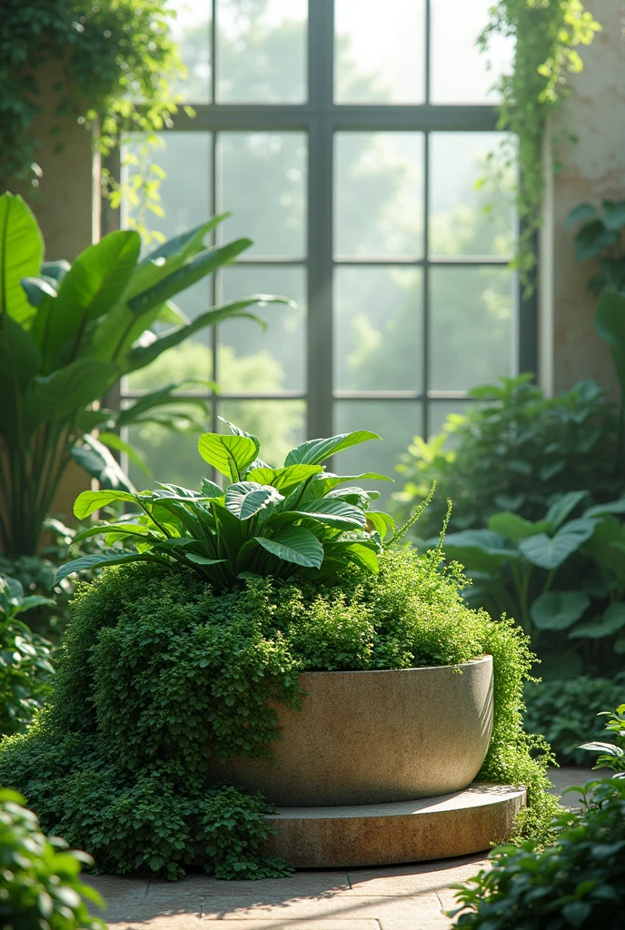 Green pedestal whit plants