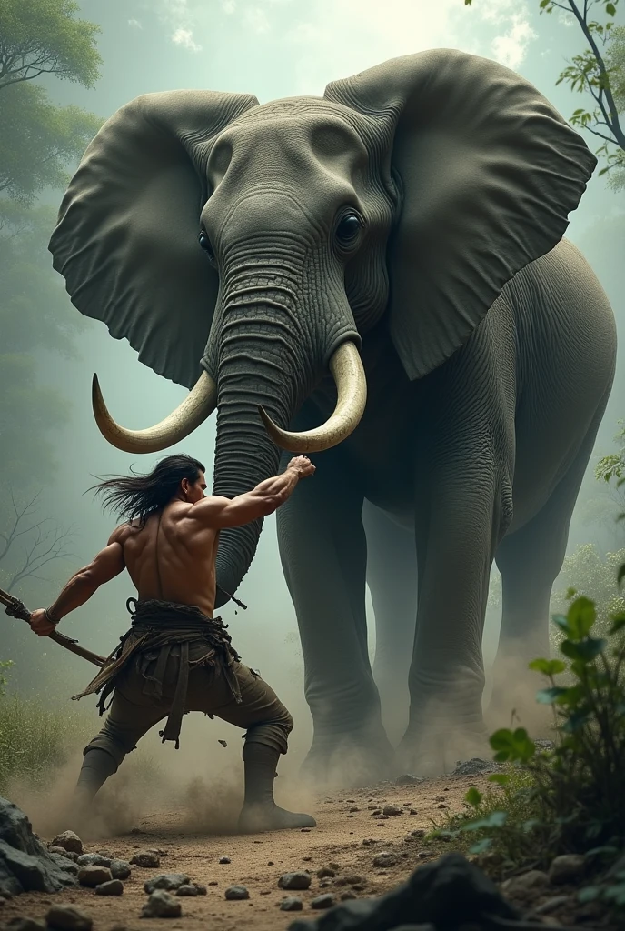 dengerous man fighting with the dengerous animal elephant