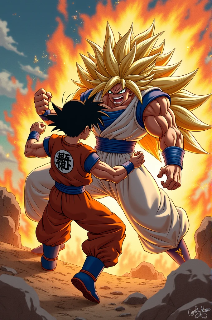 Son Goku fighting Meliodas from Nanatsu no taizai