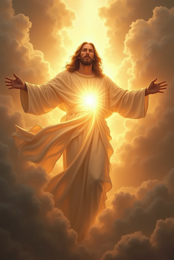 Jesus with a bright light on his face returning to earth