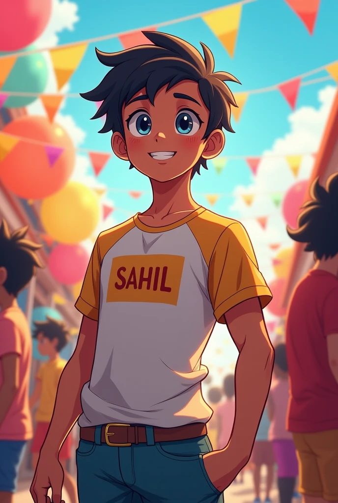 God krishan birthday party's with name sahil on t shirt men anime photo