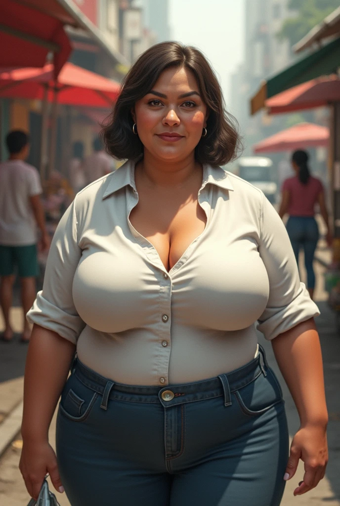 A bbw aunty very big breast bbw in white shirt work in Street 