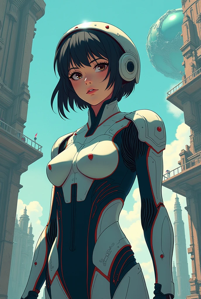 ghost in the shell vintage 90s anime style, robotics, Science fiction, Futuristic, Surrealism, akira style, advanced suit, Detailed line art, fine details, greg rutkowski makoto shinkai kyoto animation key art female eye level shot