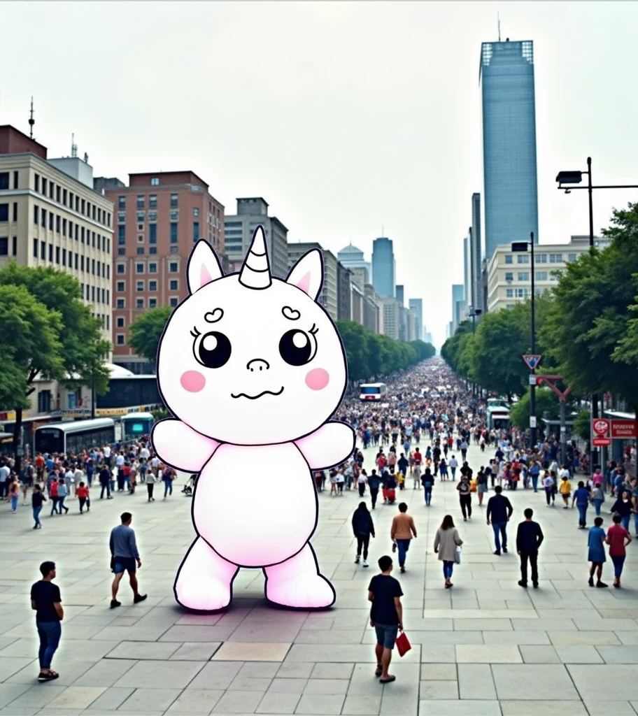 a giant pink pony blow-up doll on a square , (Practical, RAW photos, Ultra-fine transparent), Practical Light, city and street background