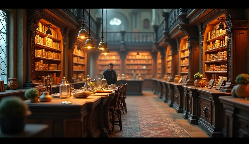 晚Warm light atmosphere，Retro desktop，Alchemistlibrary背景，魔法library，精美细致的Miniature Models，古library，Detailed scenery，Width 672，High Detailphoto，小library，奇幻Alchemist实验室，High Detail，哥特式library，Ultra Detailed的图片，巫师的pharmacist，哥特式史诗library，魔术师的Chamber of Secrets，Warm light atmosphere，Retro Style，Miniature Models，Detailed scenery，Gothic architecture，Warm colors，Ultra Detailed，Fantasy elements，Magical atmosphere，Alchemist，library，pharmacist，Chamber of Secrets，Epic，Meticulous attention to detail。
