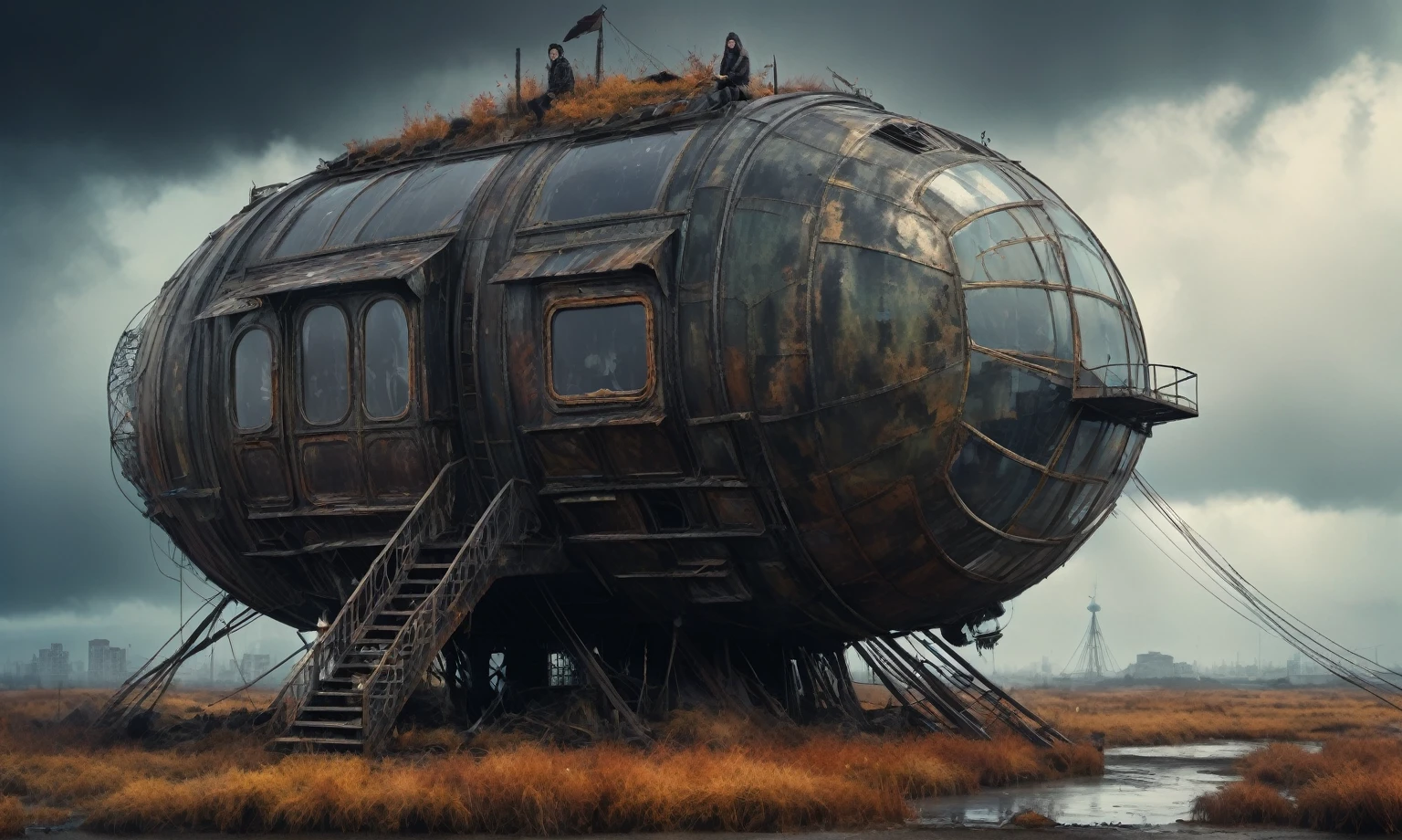 insane pilot from USSR , camouflage Rusty, after a psychiatric clinic,winter,intricate landscape,slate grey atmosphere,film grain,faded,eyes extremely detailed,another world,view from height,once pretty face,eyebrow up,full body shot,ominous landscape, Simon Stalenhag,Nicola Samori,full body shot,beggar niobium The Alien Entity,Technicolor,natural skin textures, hyper realism, hyper detailed,Extremely detailed,High contrast,Masterpiece,Realistic,Ultra Detailed, intricate details,realistic humid leather,extremly intricate,Epic Realistic, cinematic style,irina yermolova,high contrast,hdr,extremely detailed, deep night landscape,masterpiece,intricate details,faded,eyes extremely detailed, high detailed eyes,8k resolution,RAW,retina, Nikon Z9,China,tkt style, transition between two art styles, Ink painting to photorealism, Double contact, X-ray, Creative, vivid light, masterpiece, fantasy, Abstract Surrealism, super detailed, high resolution, stop:35;Her skin is pale, almost translucent,a hot air soars through the layers of clouds, revealing a colossal and enigmatic cityscape nestled within. The buildings in this ethereal city are adorned with intricate details and exude an aura of mystery. Above the cityscape, lend an enchanting touch to the scene. steampunk. The intricate mechanics create a sense of wonder and fascination, as if stepping into a dreamlike realism,Marta Bevacqua, ais-sinisterz, a derelict circus in the middle of a swamp, remnants of colorful tents, a silent carousel with spectral monsters, all under a sky heavy with storm clouds