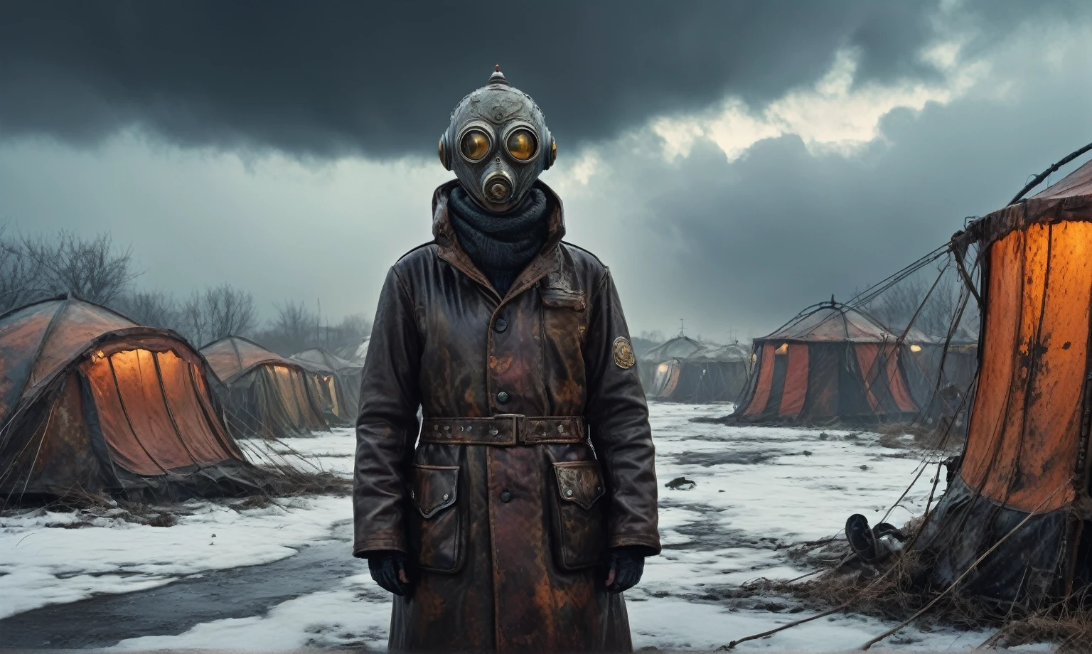 insane pilot from USSR , camouflage Rusty, after a psychiatric clinic,winter,intricate landscape,slate grey atmosphere,film grain,faded,eyes extremely detailed,another world,view from height,once pretty face,eyebrow up,full body shot,ominous landscape, Simon Stalenhag,Nicola Samori,full body shot,beggar paladium The Alien Entity,Technicolor,natural skin textures, hyper realism, hyper detailed,Extremely detailed,High contrast,Masterpiece,Realistic,Ultra Detailed, intricate details,realistic humid leather,extremly intricate,Epic Realistic, cinematic style,irina yermolova,high contrast,hdr,extremely detailed, deep night landscape,masterpiece,intricate details,faded,eyes extremely detailed, high detailed eyes,8k resolution,RAW,retina, Nikon Z9,China,tkt style, transition between two art styles, Ink painting to photorealism, Double contact, X-ray, Creative, vivid light, masterpiece, fantasy, Abstract Surrealism, super detailed, high resolution, stop:35;Her skin is pale, almost translucent,ancient rock,a hot air soars through the layers of clouds, revealing a colossal and enigmatic cityscape nestled within. The buildings in this ethereal city are adorned with intricate details and exude an aura of mystery. Above the cityscape, lend an enchanting touch to the scene. steampunk. The intricate mechanics create a sense of wonder and fascination, as if stepping into a dreamlike realism,Marta Bevacqua, ais-sinisterz, a derelict circus in the middle of a swamp, remnants of colorful tents, a silent carousel with spectral monsters, all under a sky heavy with storm clouds