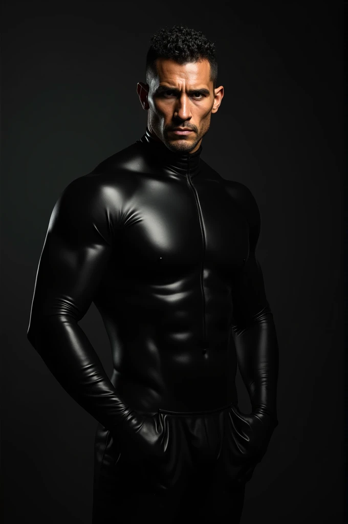 Brazilian actor Sergio Marone in black rubber suit
