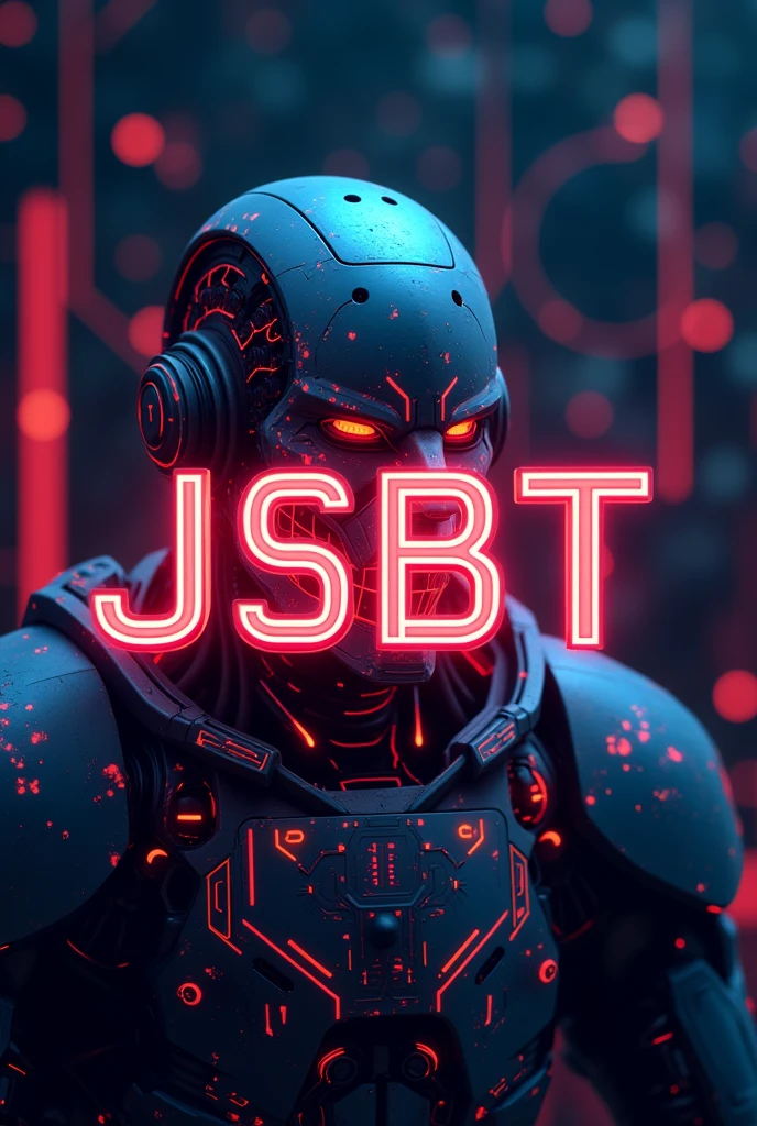 Create a logo for JSBT youtube channel with using rare front and different animation use robot and mother board in background must have JSBT logo