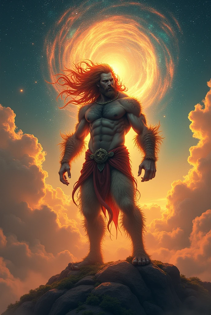 The curupira mixed with Zeus, scenery in the sky