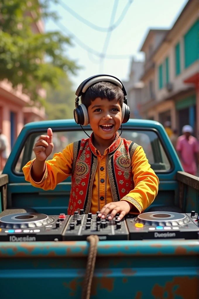 A boy playing Indian dj in pickup 