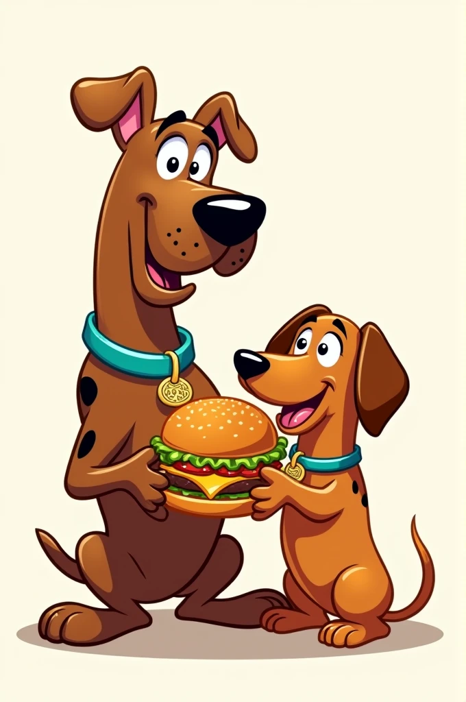 Scooby and Dachshund logo with burger in hand 