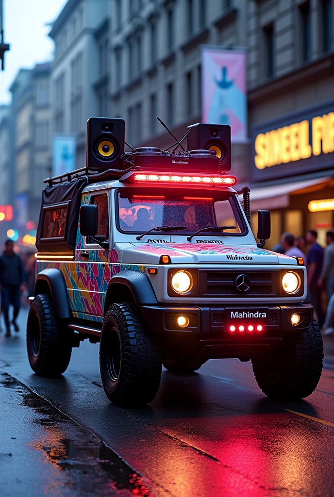 A Mahindra bolero pickup with dj