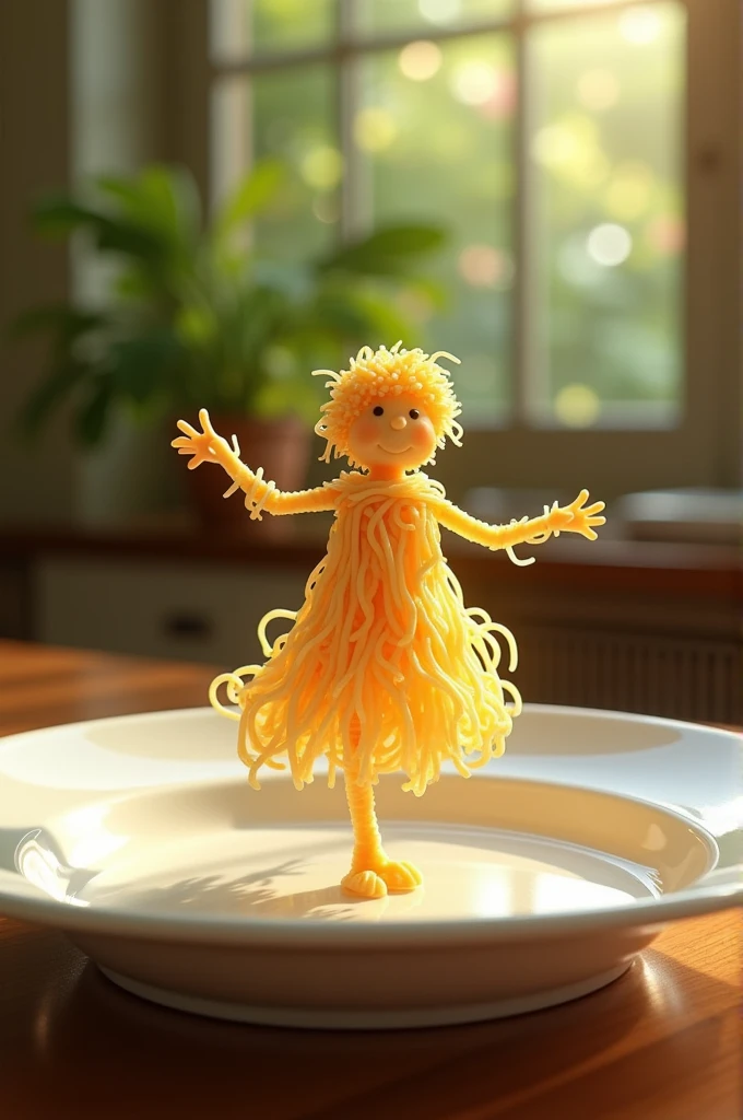 Leonardo Ai Prompt - " A whimsical miniature figure composed of delicately arranged noodles, poised in a carefree dance on the rim of a plate, white shiny plate, set on a table, vibrant kitchen backdrop, where dappled sunlight filters through the canopy above, casting intricate shadows. The overall aesthetic is ethereal, with warm, earthy tones of sienna, umber, infused with hints of emerald and golden light, evoking a sense of wonder and enchantment, as if plucked from a fantastical realm.
Luma Labs Ai prompt - " A human like figure made of noodles dancing.