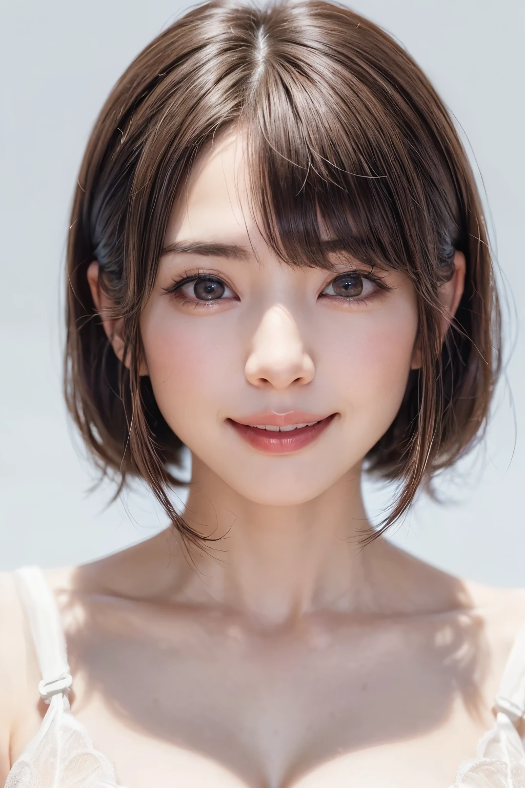 (software:1.8、masterpiece, Highest quality),1 person, alone, hyper Realistic, Realistic,Realistic, Looking at the audience, Light brown eyes:1.4,Brunette Short Bob Hair with highly detailed shiny hair, Brightly colored winter clothes, Lepangas:1.4), Outdoor, Mouth closed, Upper Body、big chest eye、eyelash、{Hugeな|big chest|Hugeなな|Mega} whole :2, chestの谷間:2、(((big chest eye、Short Bob Hair、Highlights from Students、Looking at the audience、She is very beautiful and cute、Show me your ears、Long neck、smile、Close your mouth and smile、Bangs and beautiful teeth)))、Ideal body type、(Nothing is drawn、A very beautiful pure white background:1.6)、美しいLong neck:1.4、(({Huge|big|Hugeな|Mega} chest, chestの谷間:2、Upper Bodyは服を着ていない:1.6))、(((Portraiture:2)))、Perfect Anatomy