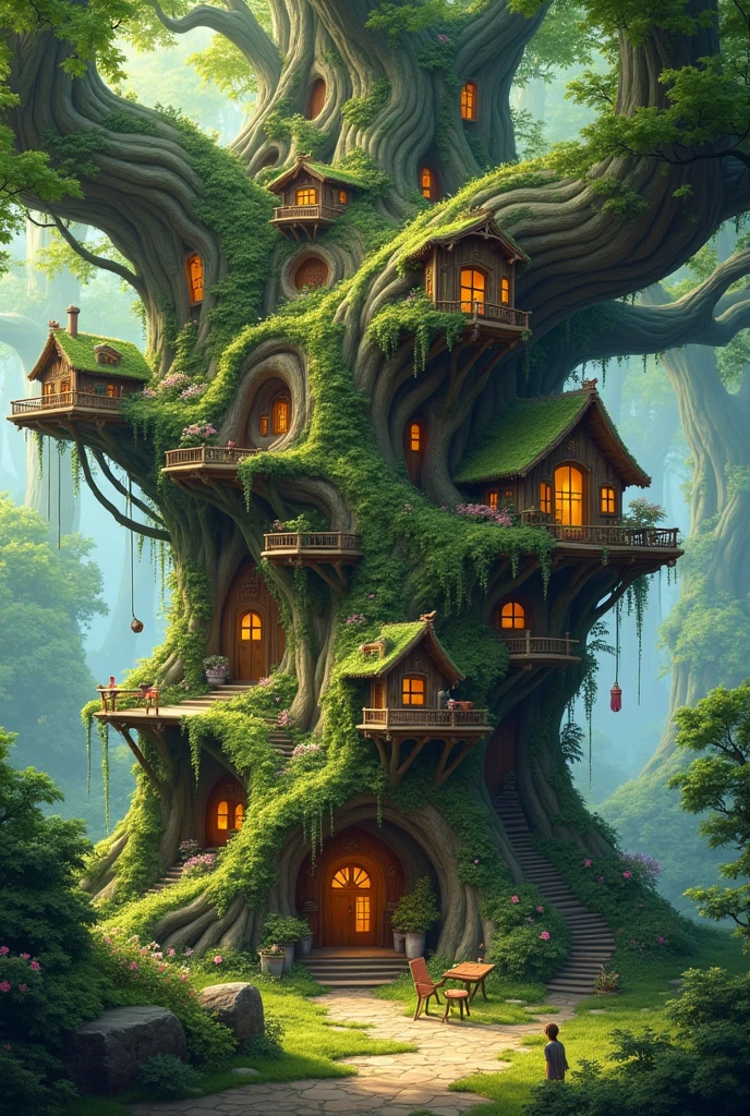 A forest-City of cozy building carved in huge living trees.