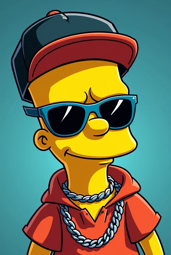 Bart Simpson, sunglasses, cap , chains