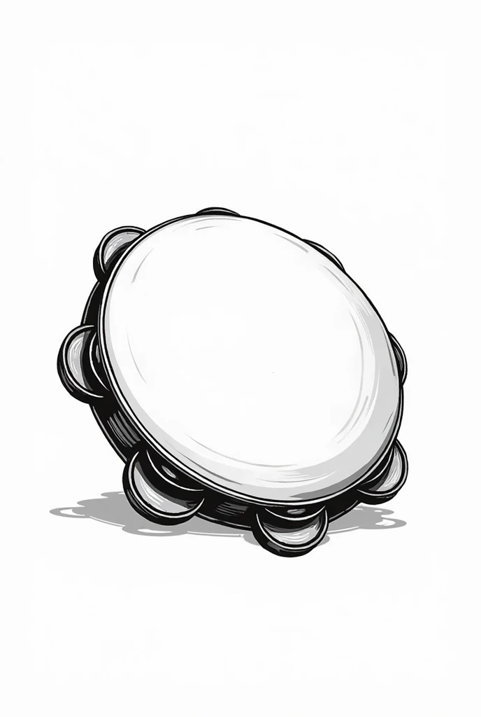 Drawing of a tambourine, white background, minimalist black and white