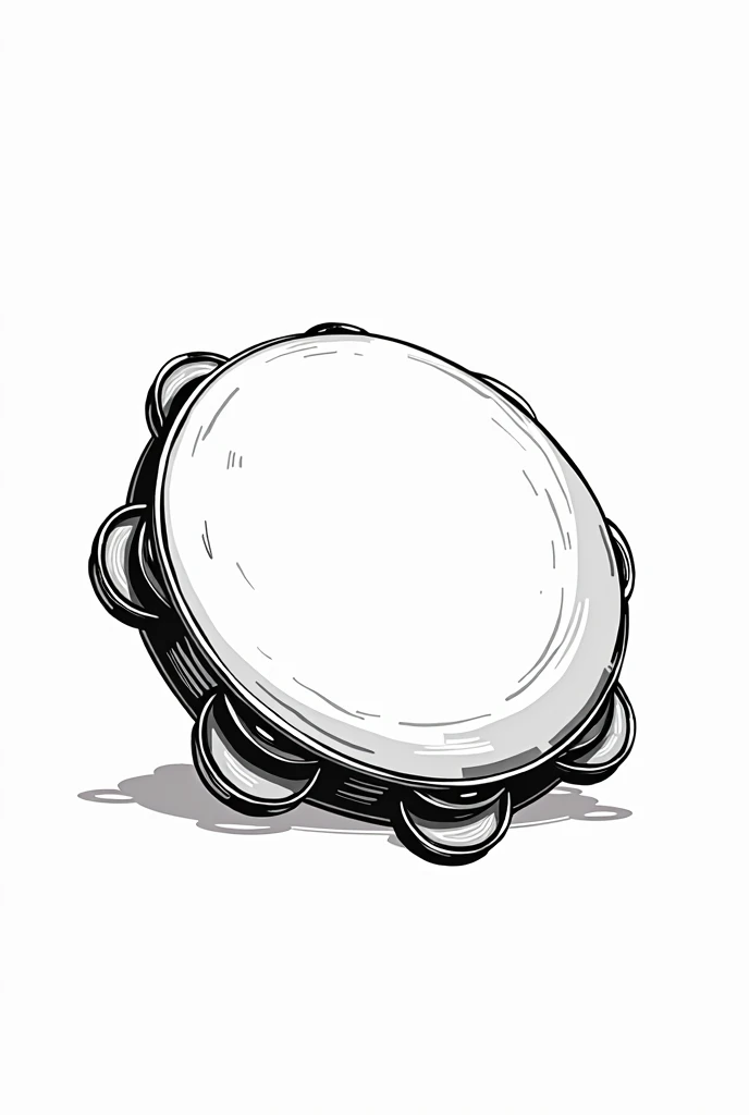 Drawing of a tambourine, white background, minimalist black and white