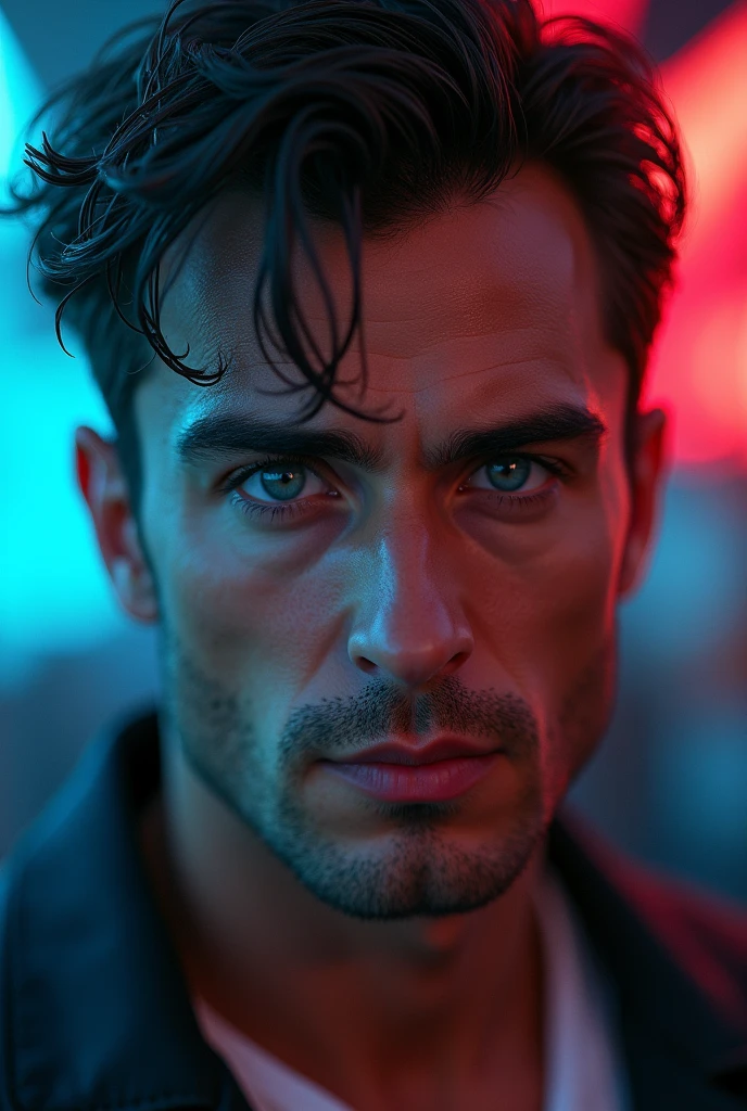 a handsome man, serene expression, thick eyebrows, bright blue eyes, short hair, wet face, chiseled jawline, masculine facial features, realistic, detailed, photorealistic, cinematic lighting, dramatic shadows, vibrant colors, (best quality,4k,8k,highres,masterpiece:1.2),ultra-detailed,(realistic,photorealistic,photo-realistic:1.37)