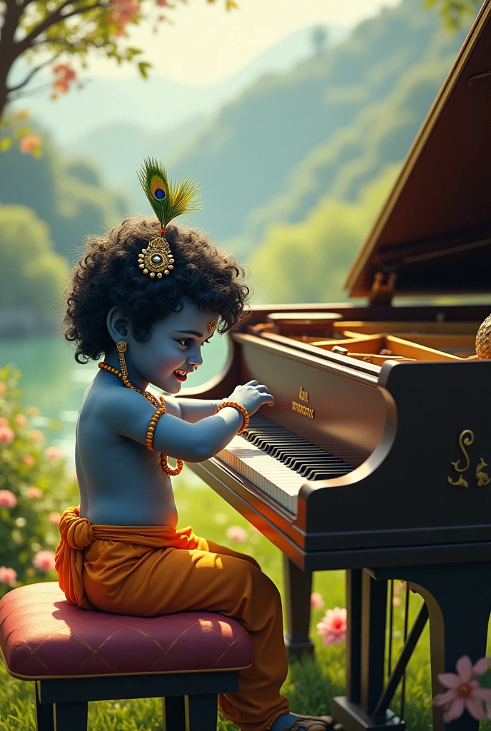 Little krishna playing piano
