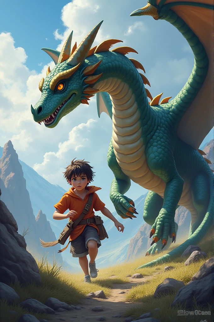 One dragan and boy boy are catch a dragon