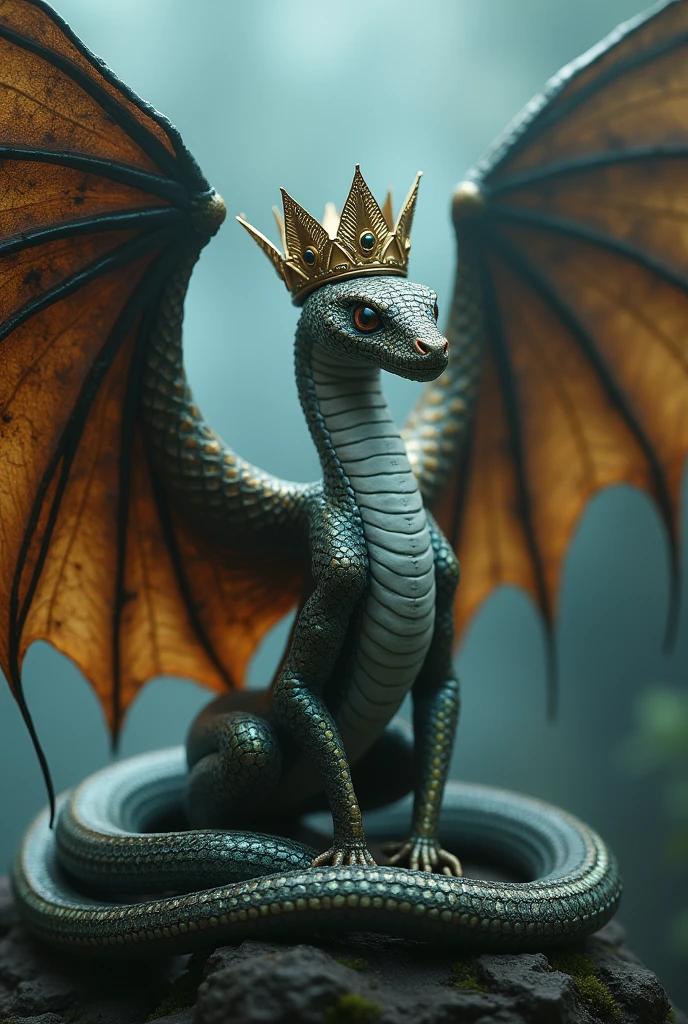 A snake with devil wing and angle wing with a crown
