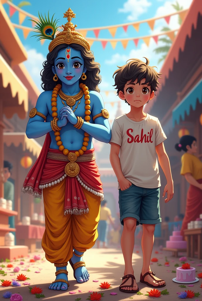 God krishan birthday party's god krishan and me name sahil on tshirt anime photo