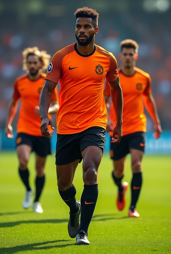 Orange and black soccer team uniforms