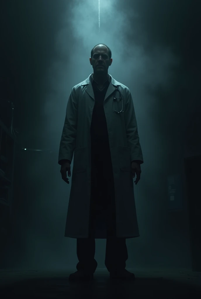 Dark image of a doctor talking about something