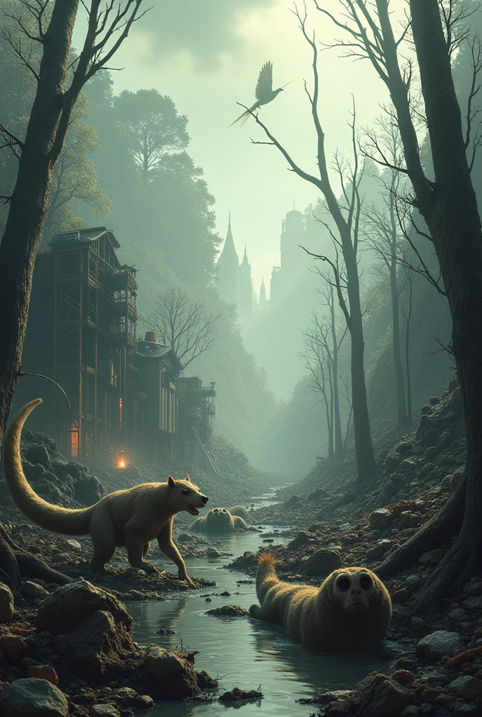 Animated image of a destroyed habitat with endangered species