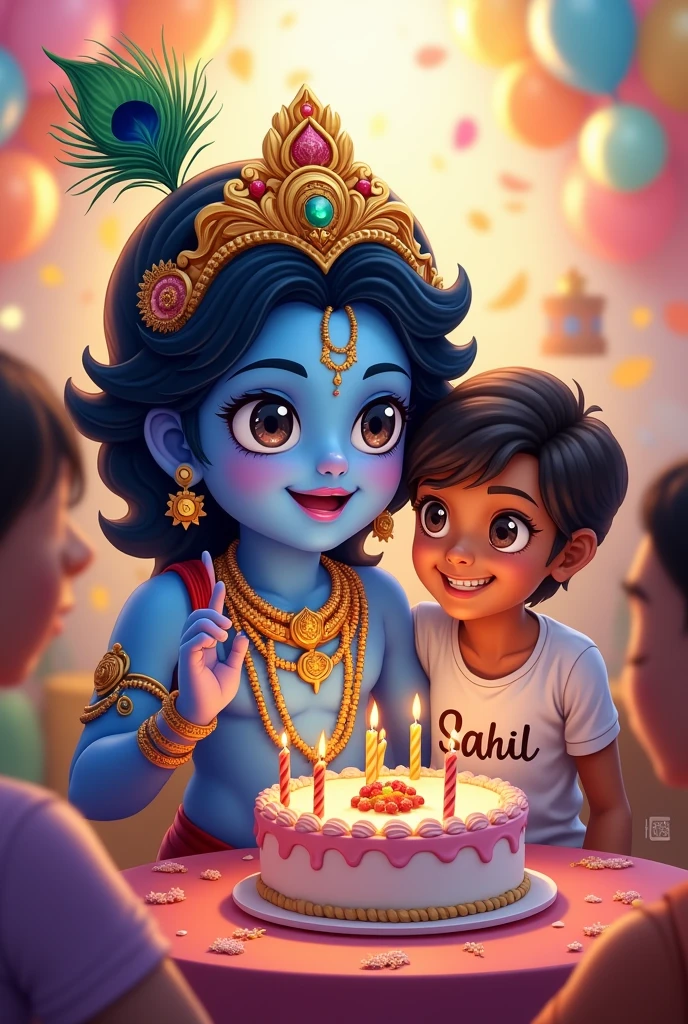 God krishan birthday party's god krishan and me name sahil on tshirt anime photo birthday party cake