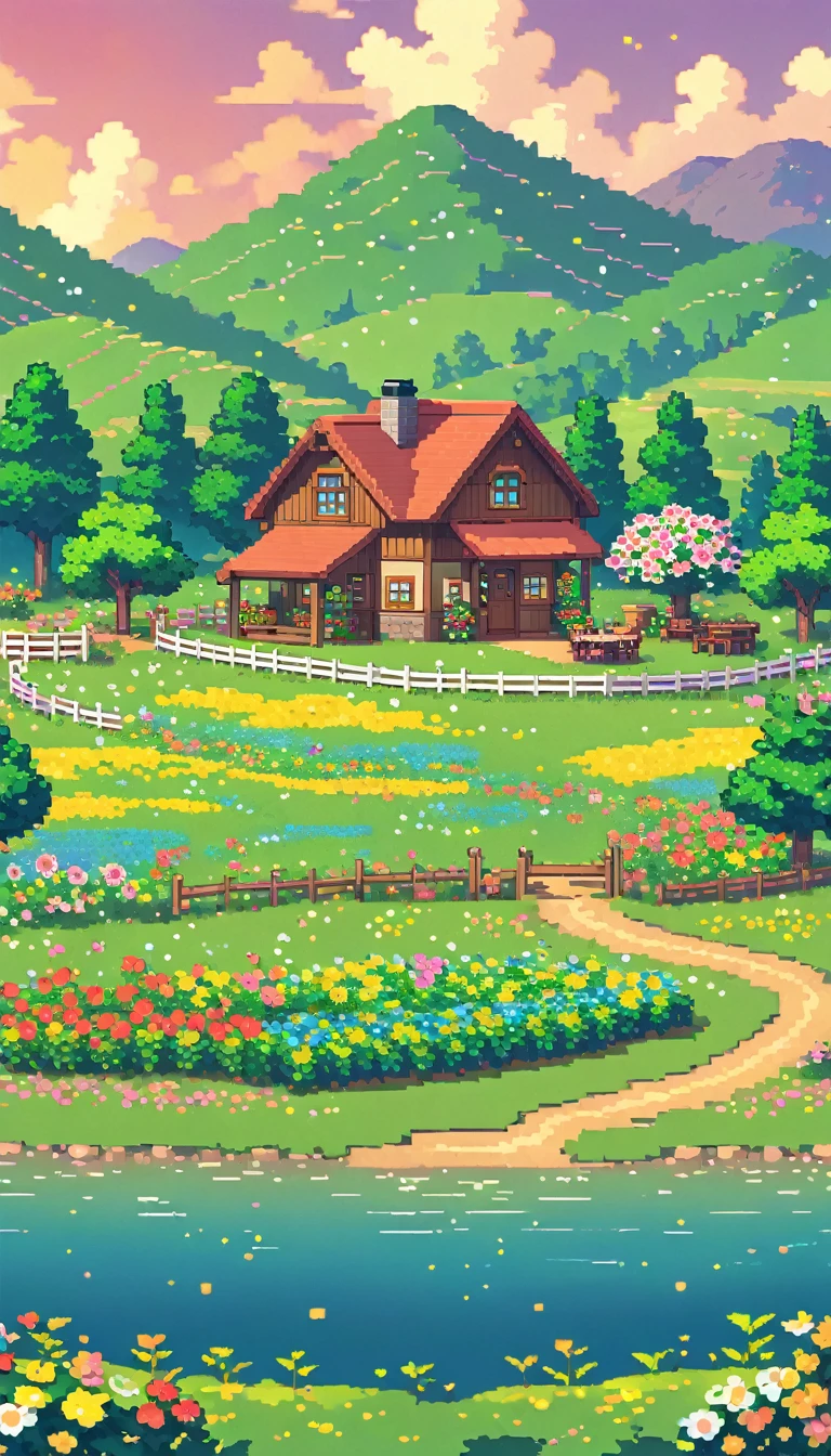 ultrawide landscape lofi stardew valley pixel farm star valley kawaii farm cottagecore, No people