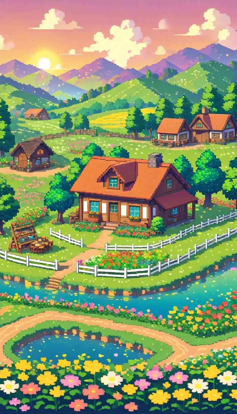 ultrawide landscape lofi stardew valley pixel farm star valley kawaii farm cottagecore, No people