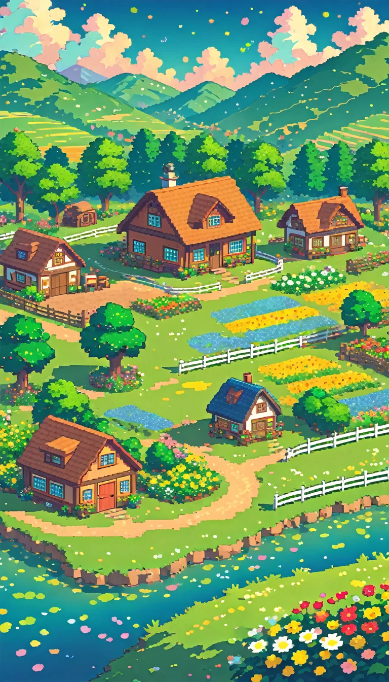 ultrawide landscape lofi stardew valley pixel farm star valley kawaii farm cottagecore, No people