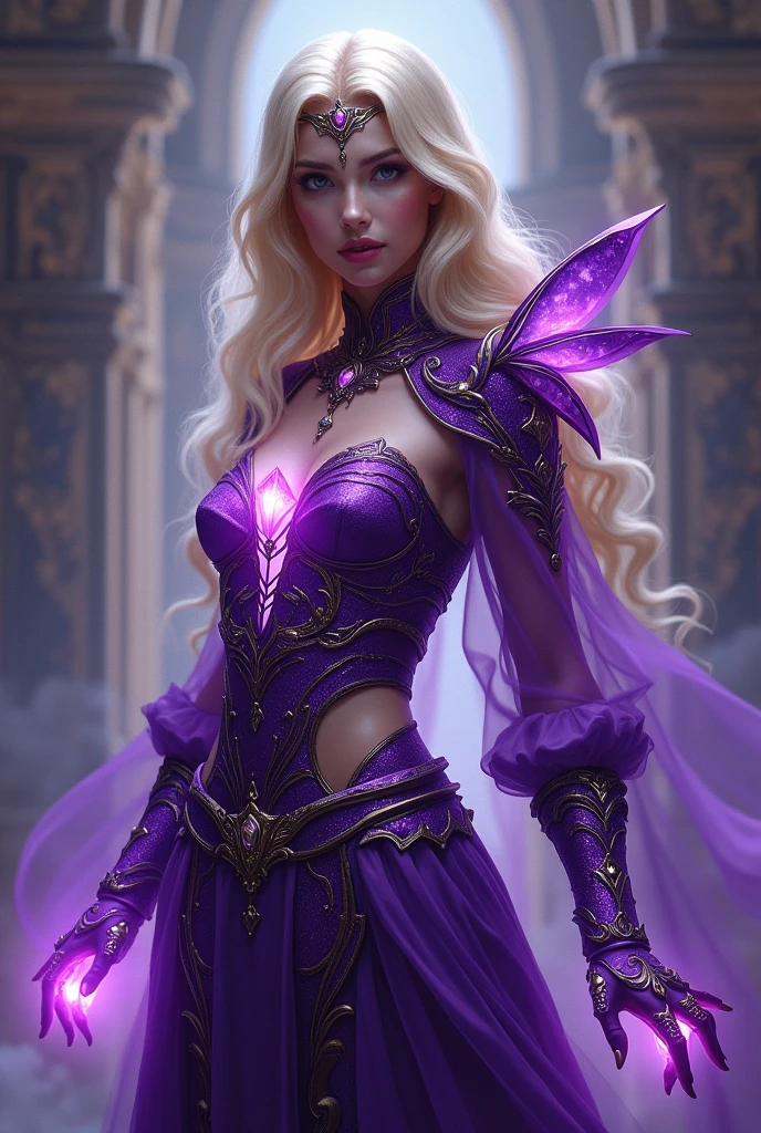 Vampire Queen Combat Dress (Radiant Royal Cloak: 1.2) Black and Purple Color outfit, (extremely delicate beautiful eyes and depression but arrogant eyes), (multicolor, ponytail, iridescent hair, colorful hair, half purple and half pink hair: 1.3), (magical, mythic,fantasy), (Super Model Body Shape, idol, seducing body, attractive, gorgeous, charming, majesty, Sexy Devil aura), Original Character, Masterpiece, Tempting Purple Eyes, Purple Gemstone Accessories, Gold Belt, Gold Necklace, Evil Wind and floating effect, Soft Moonlight, unique crown, (Lewd Corruption Tattoo on 1;1.25),16k wallpaper style,bare shoulders, cute, solo, stars, stardust, shiny body detailed, legend, pink lips, cinematic lighting, scale up, twilight, dark magic, dark element, perfect shadow, purple gem on forehead, raven, corrupted contract, corrupted tattoo, sex addicted, bright red lips
