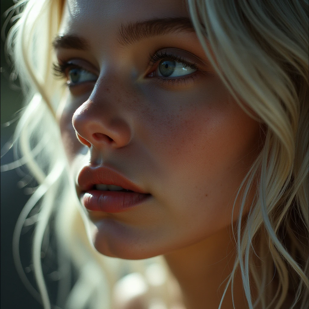 Chloe grace moretz emerging from water, waterfall, river, Amazonia , cute portrait, blonde hair , realistic, 4K,8k, academy award photo, ((micro bikini))