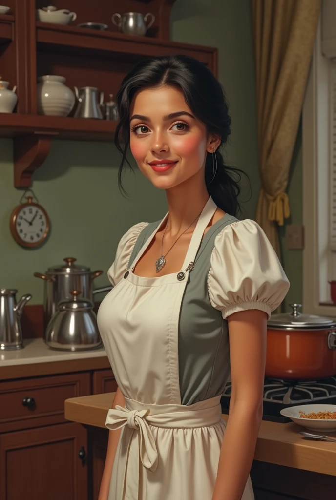 young woman from the 50s working as a servant, latina