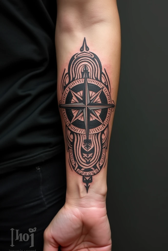 Maori compass tattoo on inner forearm