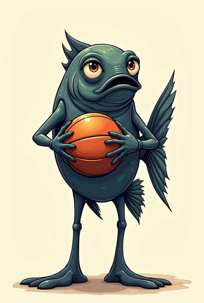 Black Bass、Manga style、Standing on two legs、Spinning a basketball in his hands