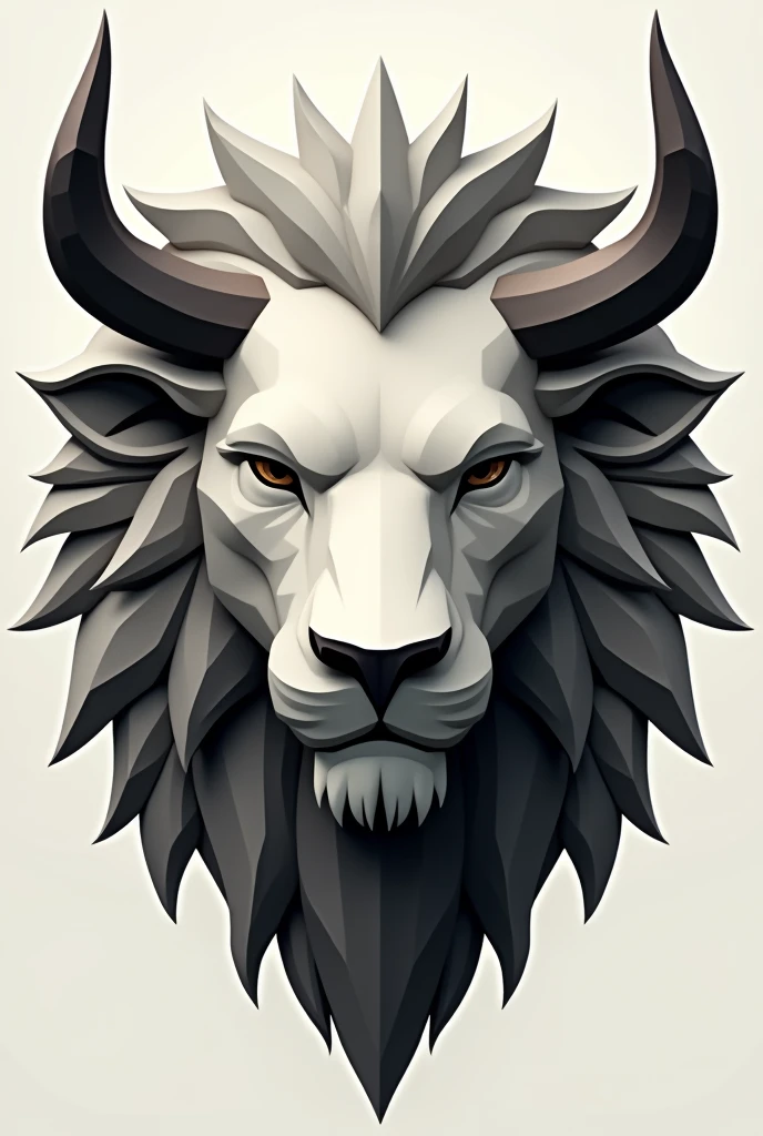 Make me an animal that is a bull and a lion but I only want its face, no body, don't do it like in real life, do it in square lines