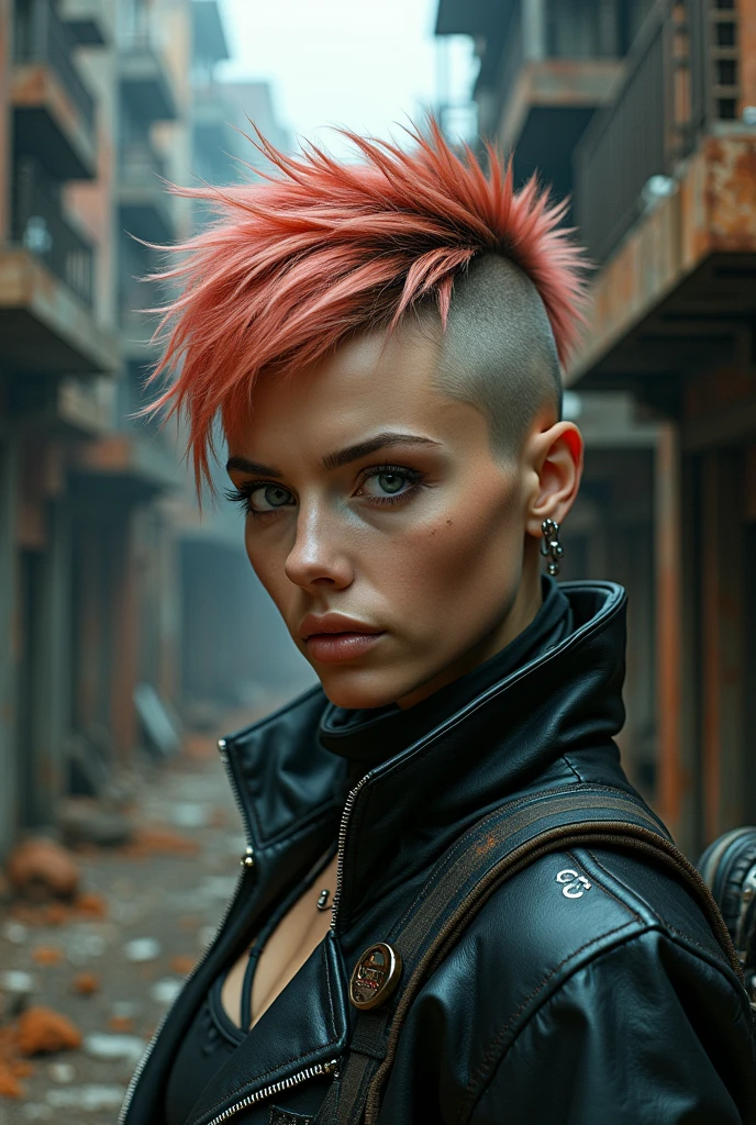 portrait ung woman ,science fiction, complex background punk, mad max , futuristic, post-apocalyptic, dark, dim light, ((masterpiece, best quality, )),