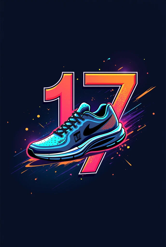Make me a logo for a sports shoes store with the name Mejía Rivas shoes with the number 17 and with shoes with more striking colors