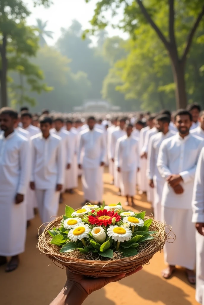 i should generate vesak festival function image on sri lanka country institute here all are wearing the white color dresses only like wise saree , shirt skirt and must want the some vesak nest also no need to generate the temple or higher building   this image need to me JPG file format