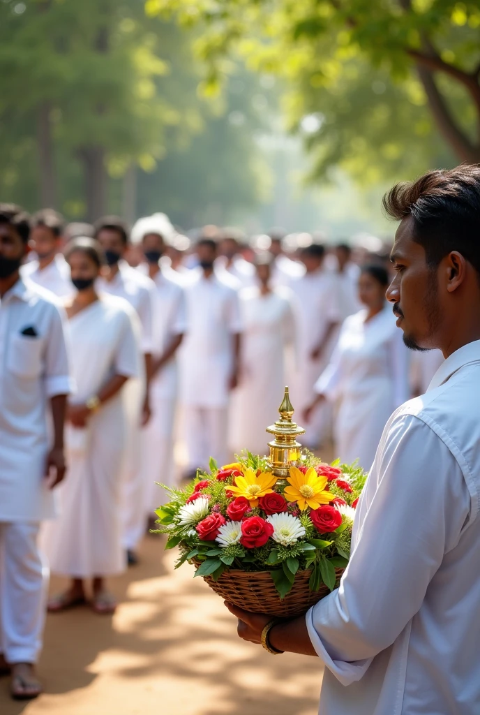 i should generate vesak festival function image on sri lanka country institute here all are wearing the white color dresses only like wise saree , shirt skirt and must want the some vesak nest also no need to generate the temple or higher building   this image need to me JPG file format